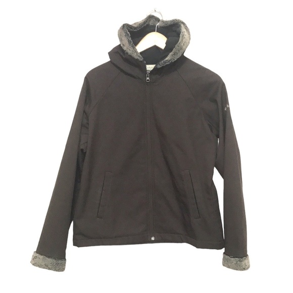 COLUMBIA brown faux fur hood lining zipper front jacket size Large - Picture 1 of 10